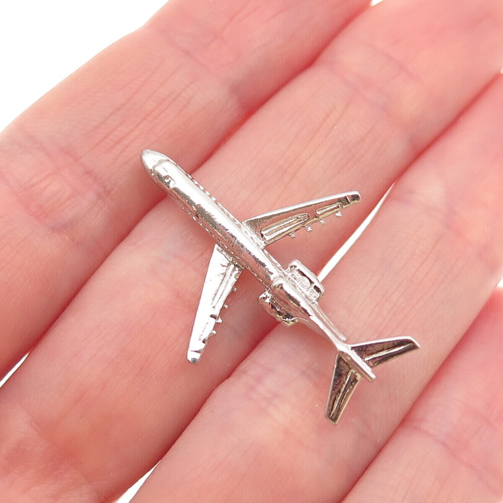 925 Sterling Silver Vintage Airplane 3D Charm Pendant
